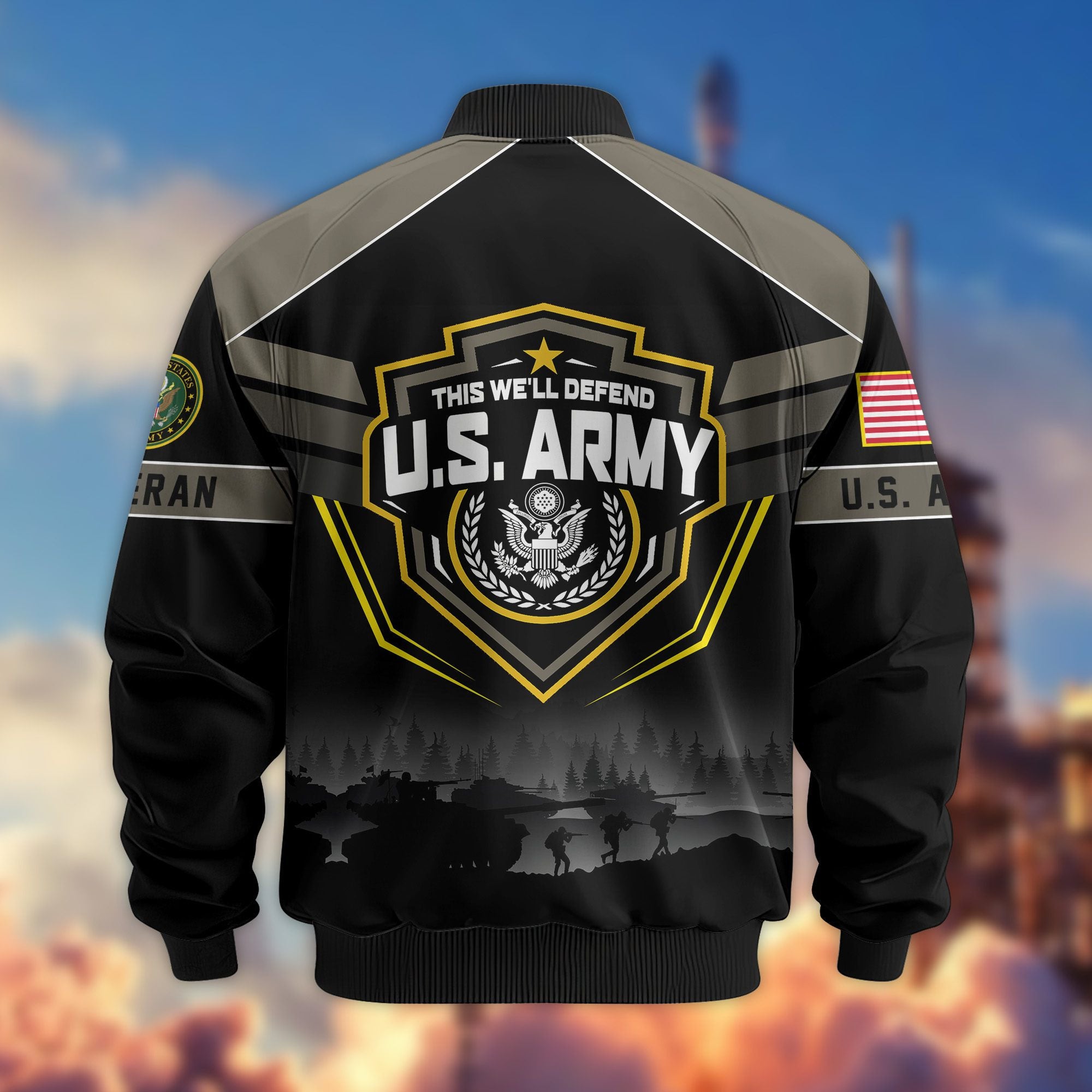 Premium US Veterans Bomber Jacket, Gifts For US Veterans, Gifts On Father's Day, Veterans Day.