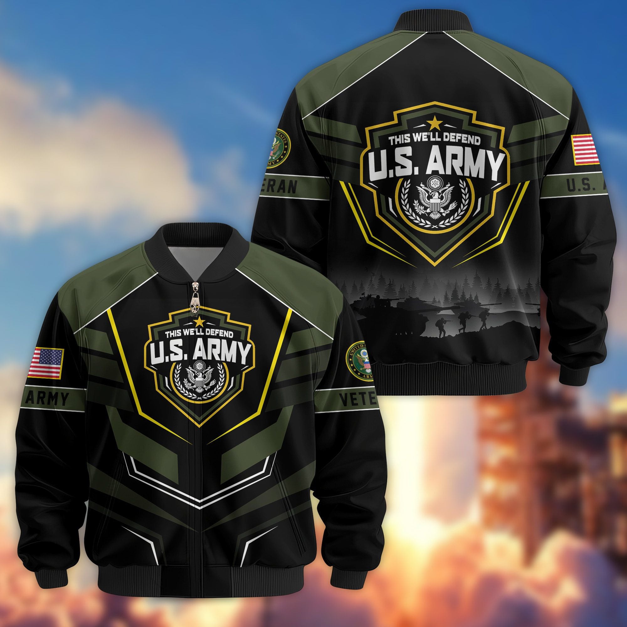 Premium US Veterans Bomber Jacket, Gifts For US Veterans, Gifts On Father's Day, Veterans Day.