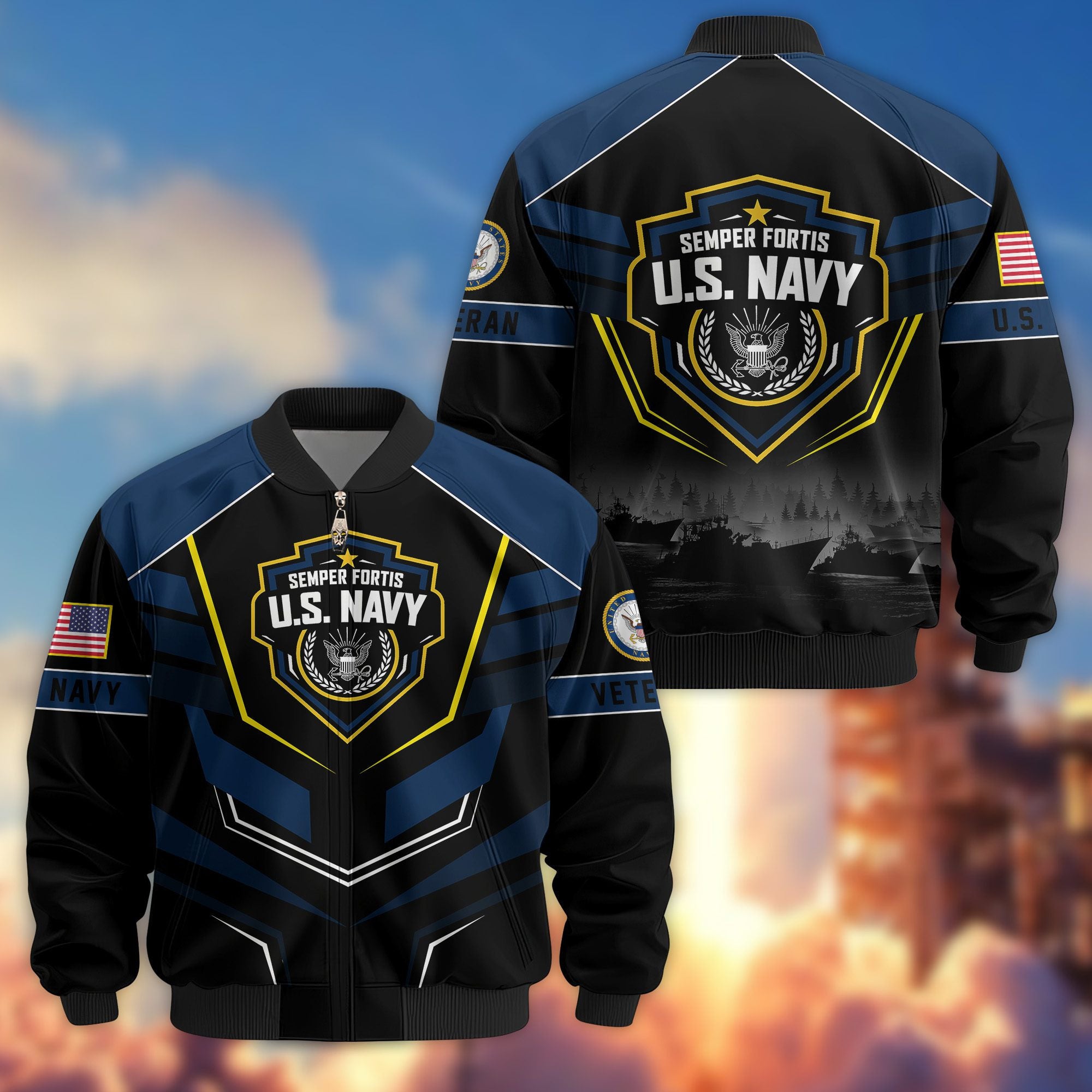 Premium US Veterans Bomber Jacket, Gifts For US Veterans, Gifts On Father's Day, Veterans Day.