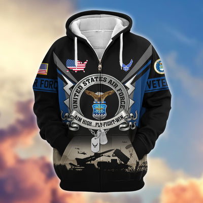 Premium US Veterans Zip Hoodie, Gifts For US Veterans, Gifts On Father's Day, Veterans Day.