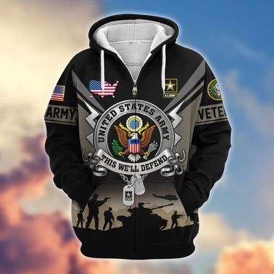 Premium US Veterans Zip Hoodie, Gifts For US Veterans, Gifts On Father's Day, Veterans Day.