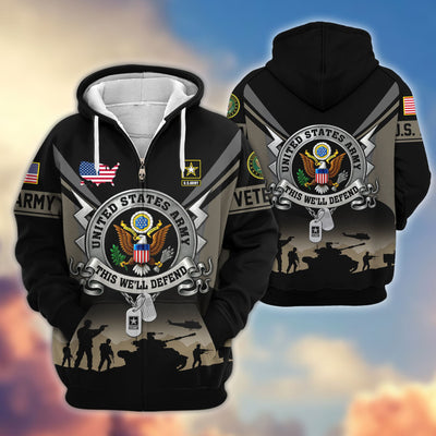 Premium US Veterans Zip Hoodie, Gifts For US Veterans, Gifts On Father's Day, Veterans Day.