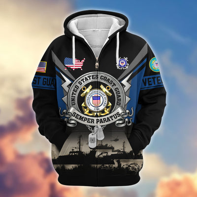 Premium US Veterans Zip Hoodie, Gifts For US Veterans, Gifts On Father's Day, Veterans Day.