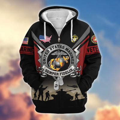 Premium US Veterans Zip Hoodie, Gifts For US Veterans, Gifts On Father's Day, Veterans Day.