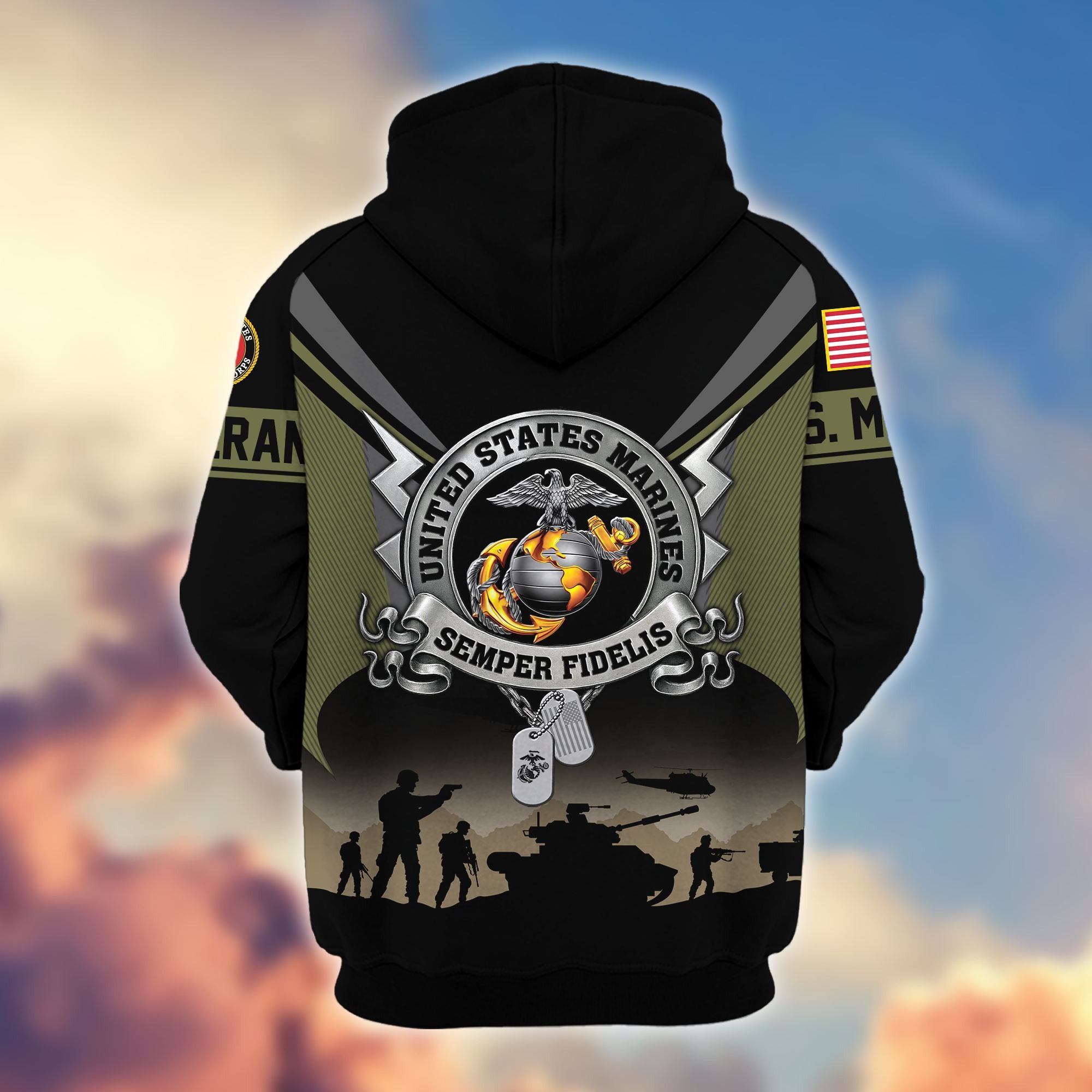 Premium US Veterans Zip Hoodie, Gifts For US Veterans, Gifts On Father's Day, Veterans Day.