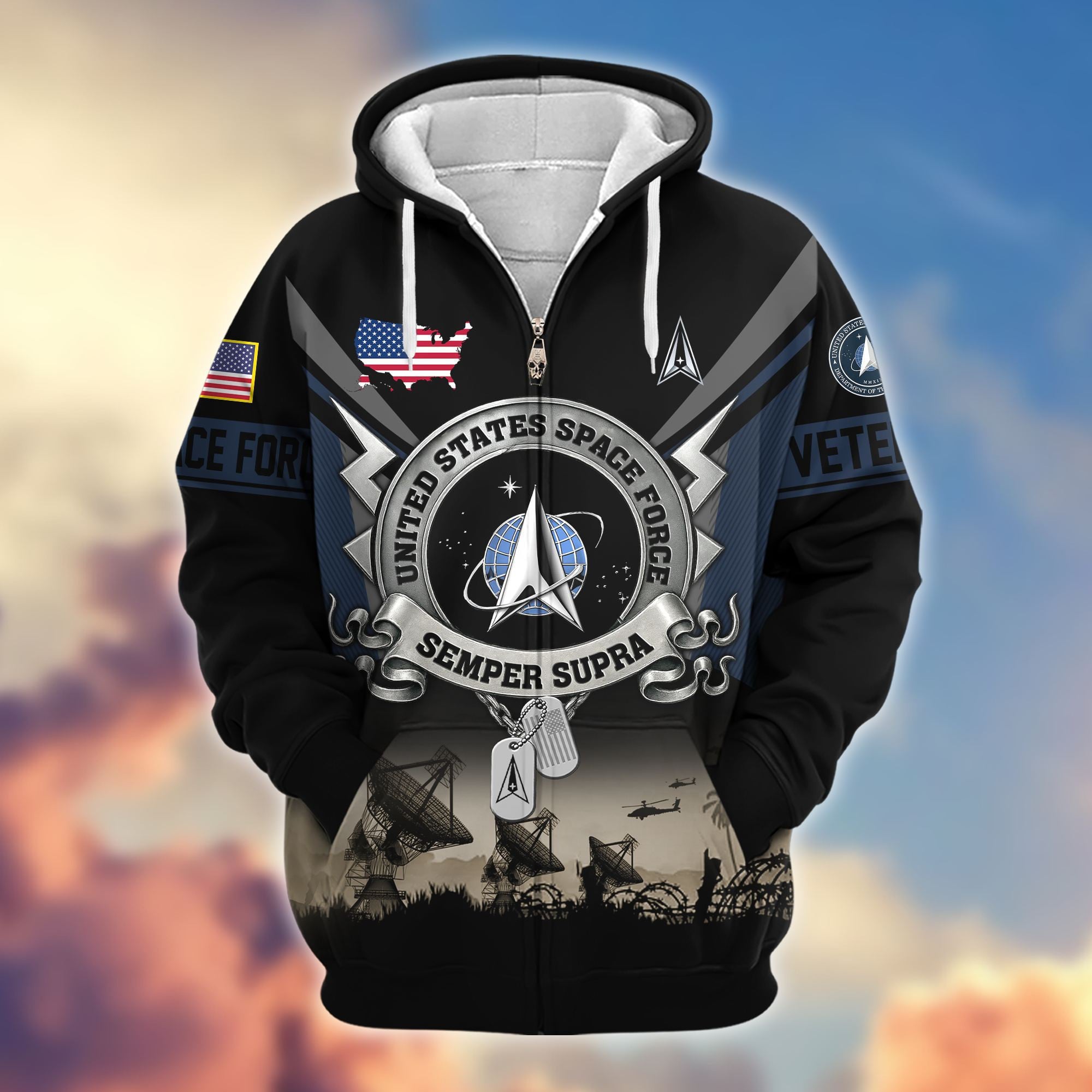 Premium US Veterans Zip Hoodie, Gifts For US Veterans, Gifts On Father's Day, Veterans Day.