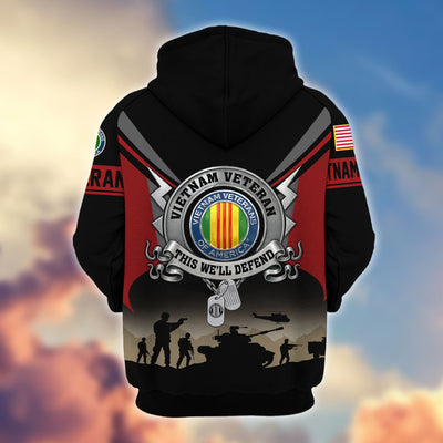 Premium US Veterans Zip Hoodie, Gifts For US Veterans, Gifts On Father's Day, Veterans Day.