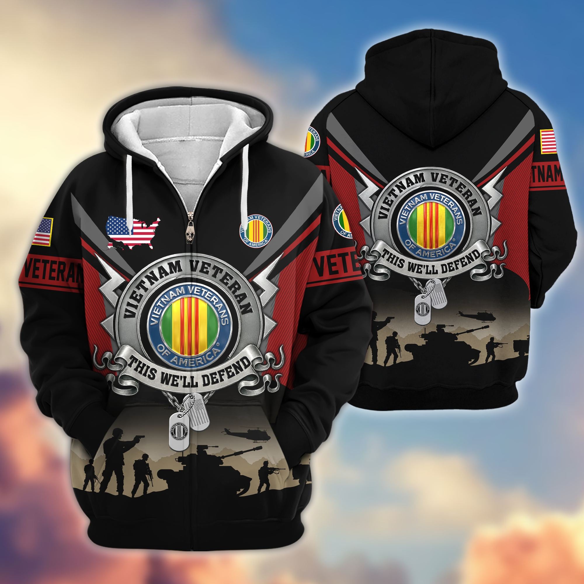 Premium US Veterans Zip Hoodie, Gifts For US Veterans, Gifts On Father's Day, Veterans Day.