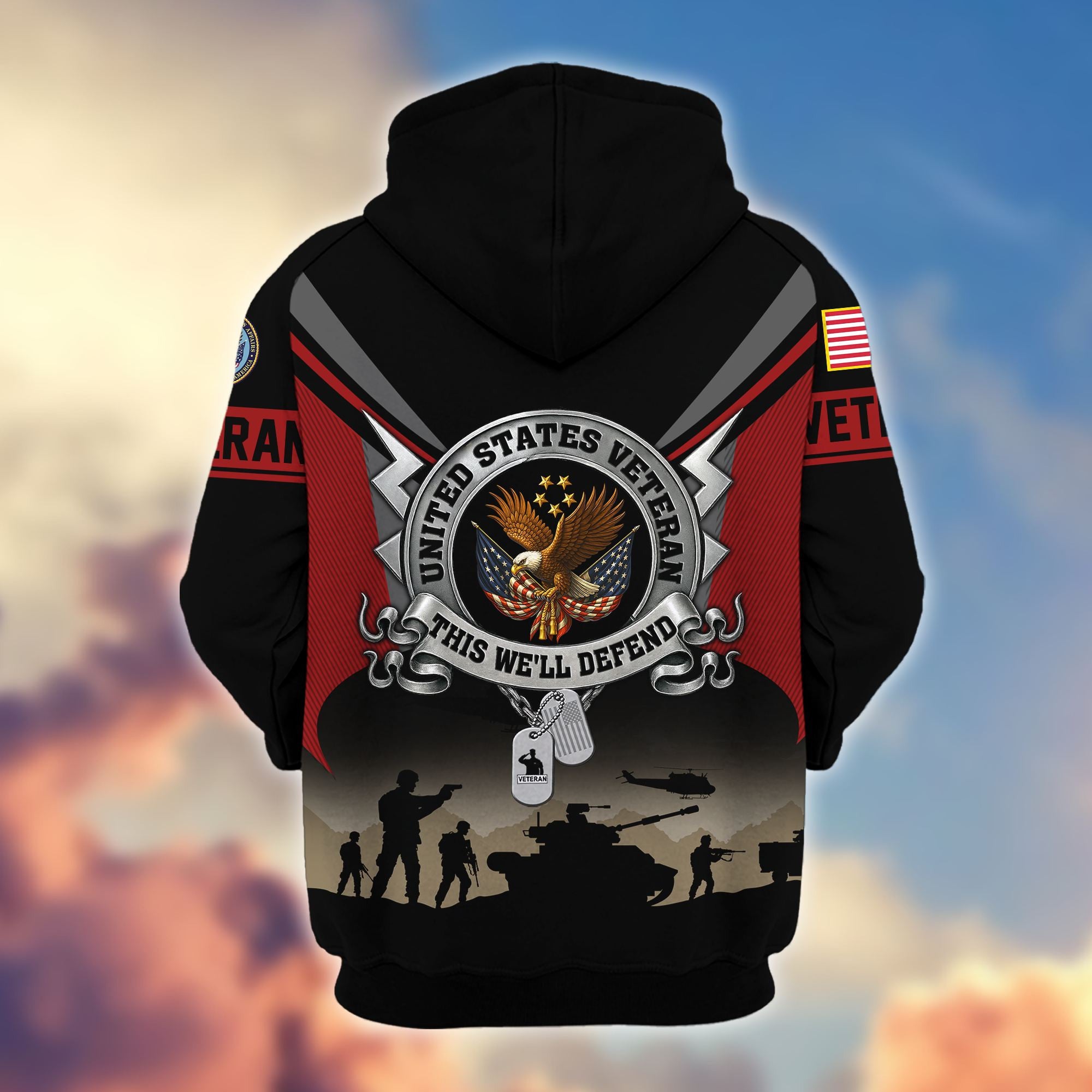 Premium US Veterans Zip Hoodie, Gifts For US Veterans, Gifts On Father's Day, Veterans Day.