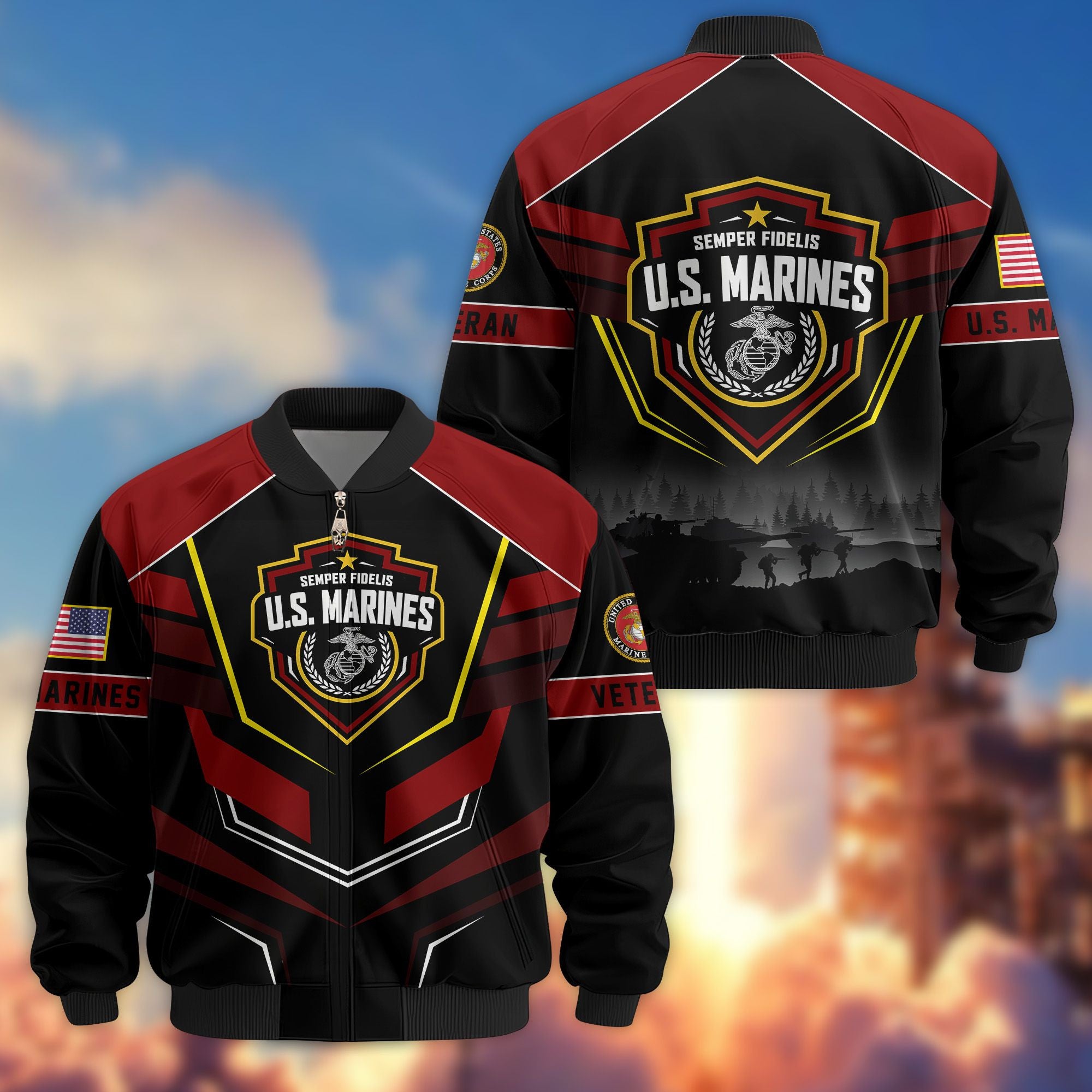 Premium US Veterans Bomber Jacket, Gifts For US Veterans, Gifts On Father's Day, Veterans Day.