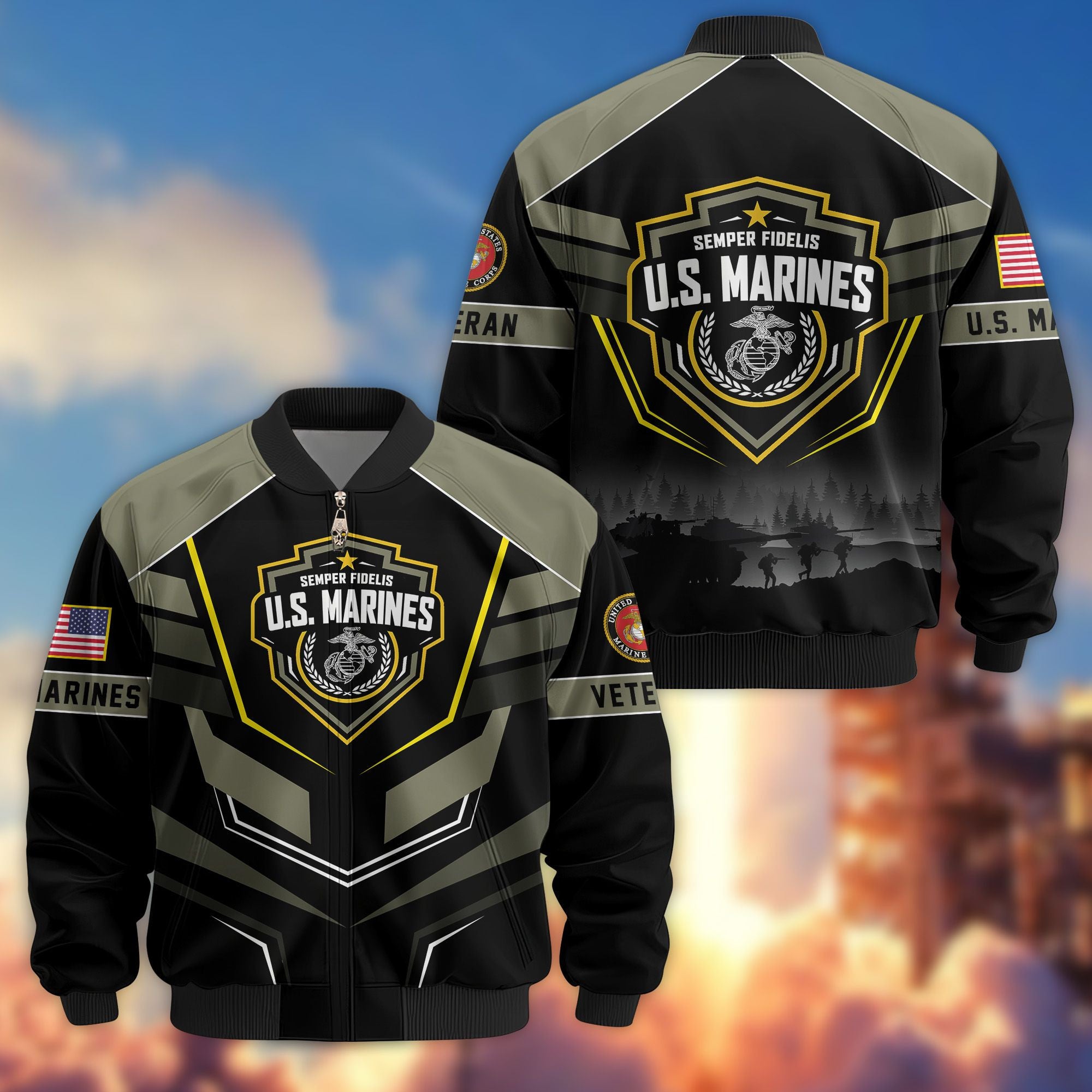 Premium US Veterans Bomber Jacket, Gifts For US Veterans, Gifts On Father's Day, Veterans Day.
