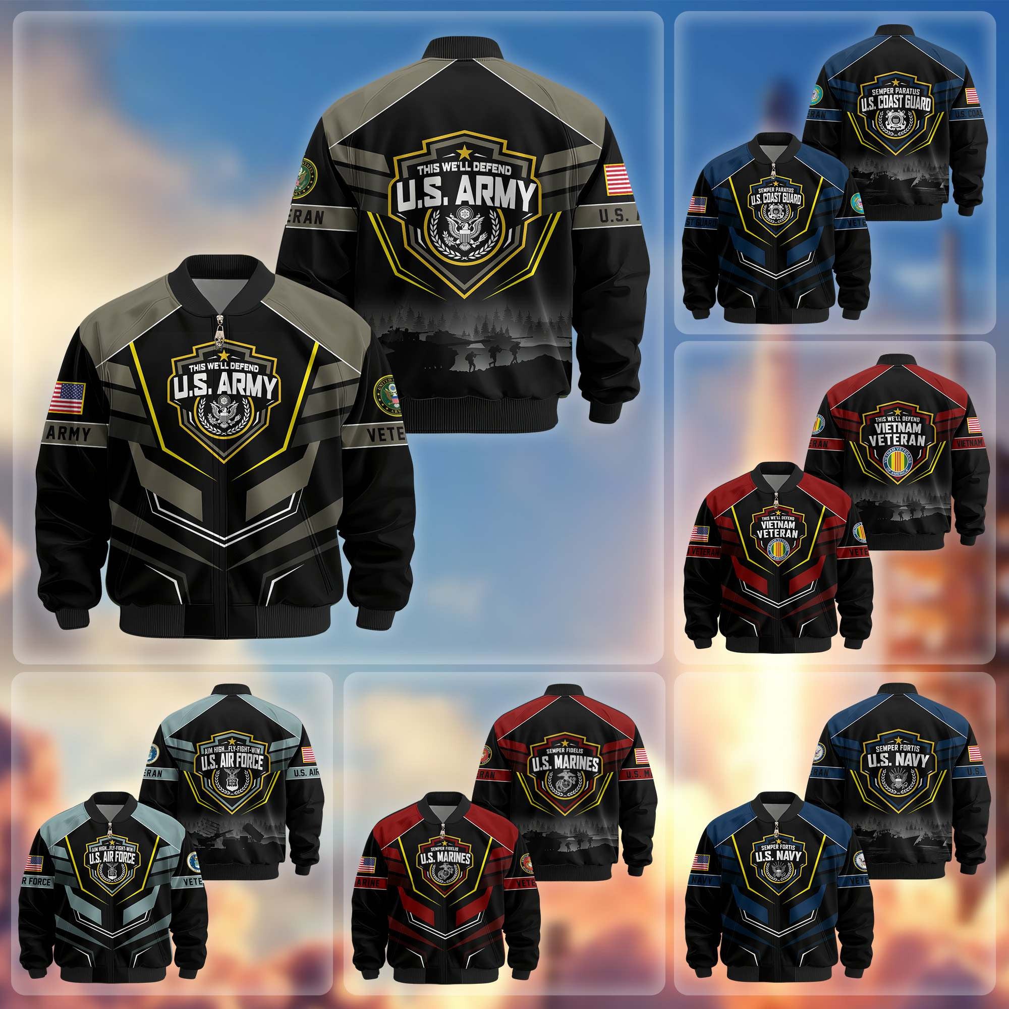 Premium US Veterans Bomber Jacket, Gifts For US Veterans, Gifts On Father's Day, Veterans Day.