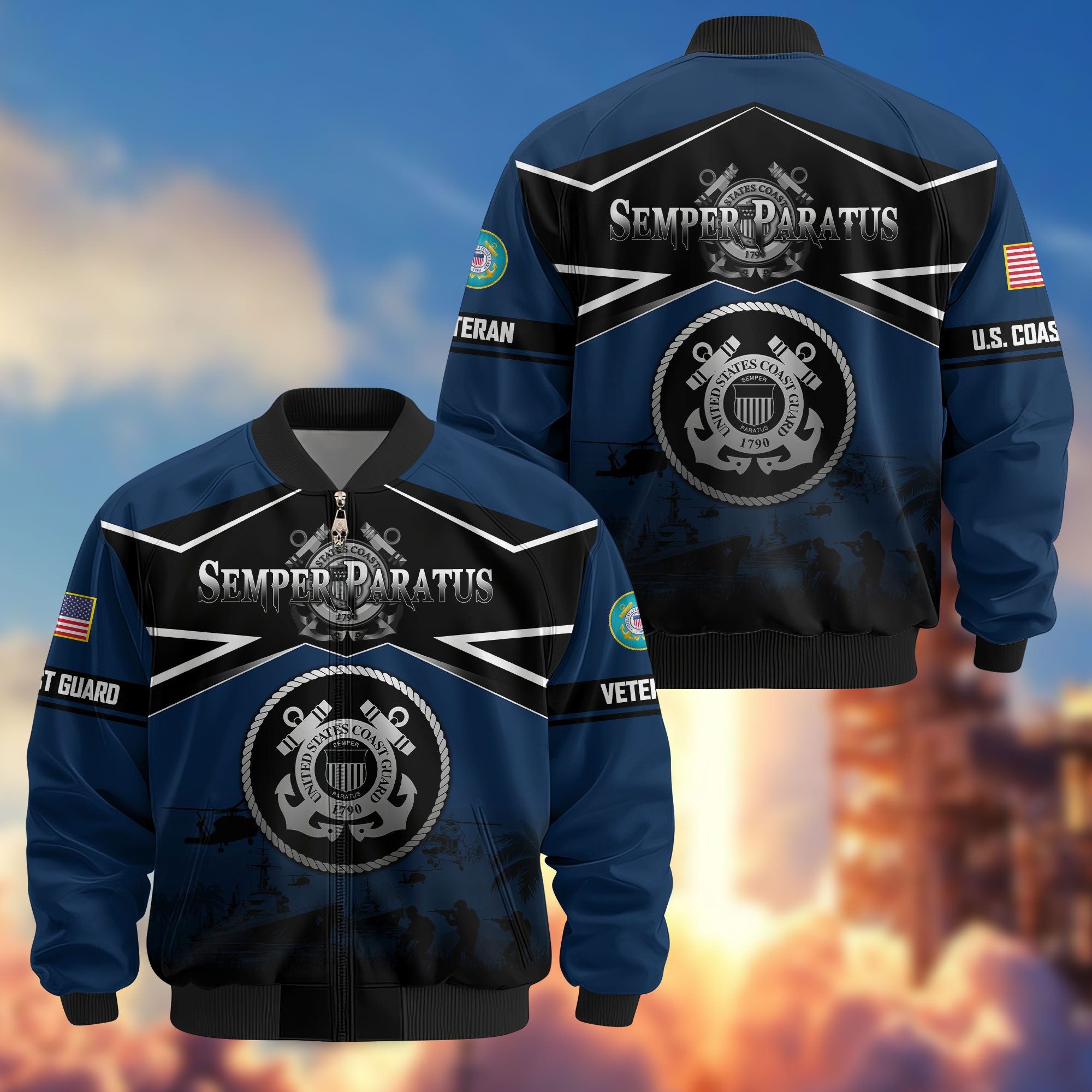 Premium US Veterans Bomber Jacket, Gifts For US Veterans, Gifts On Father's Day, Veterans Day.