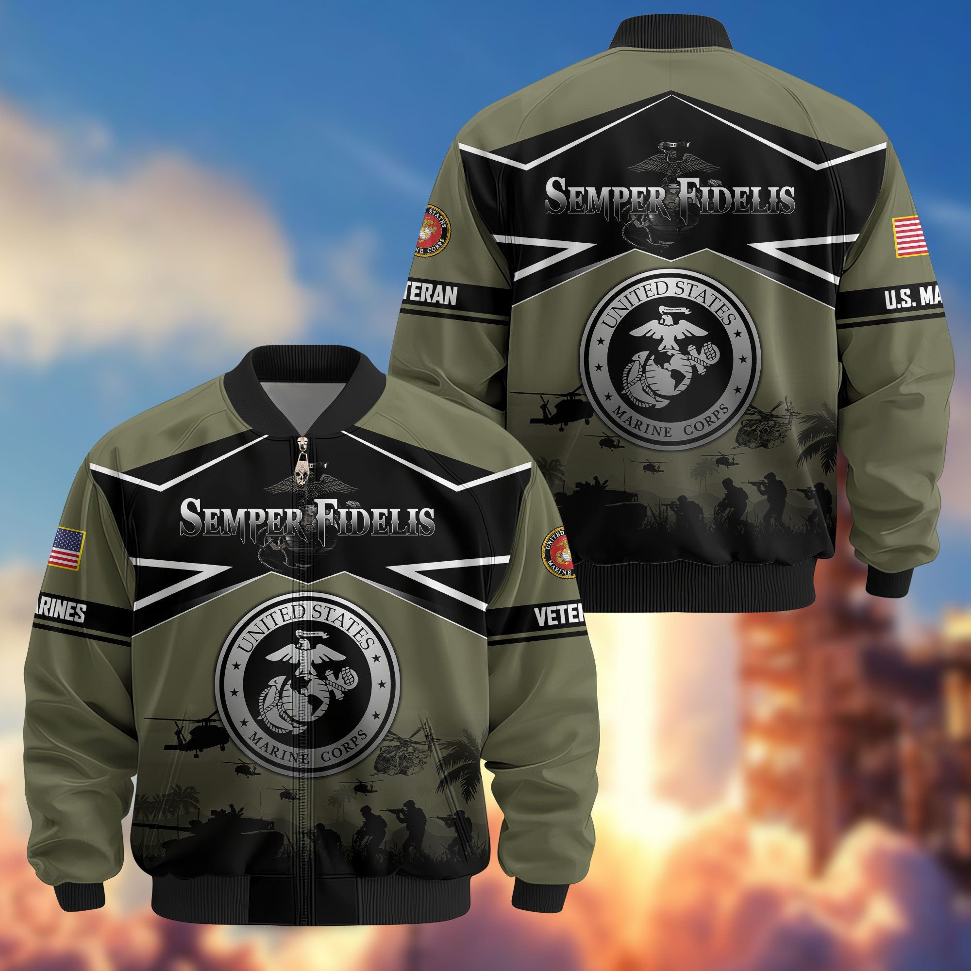 Premium US Veterans Bomber Jacket, Gifts For US Veterans, Gifts On Father's Day, Veterans Day.