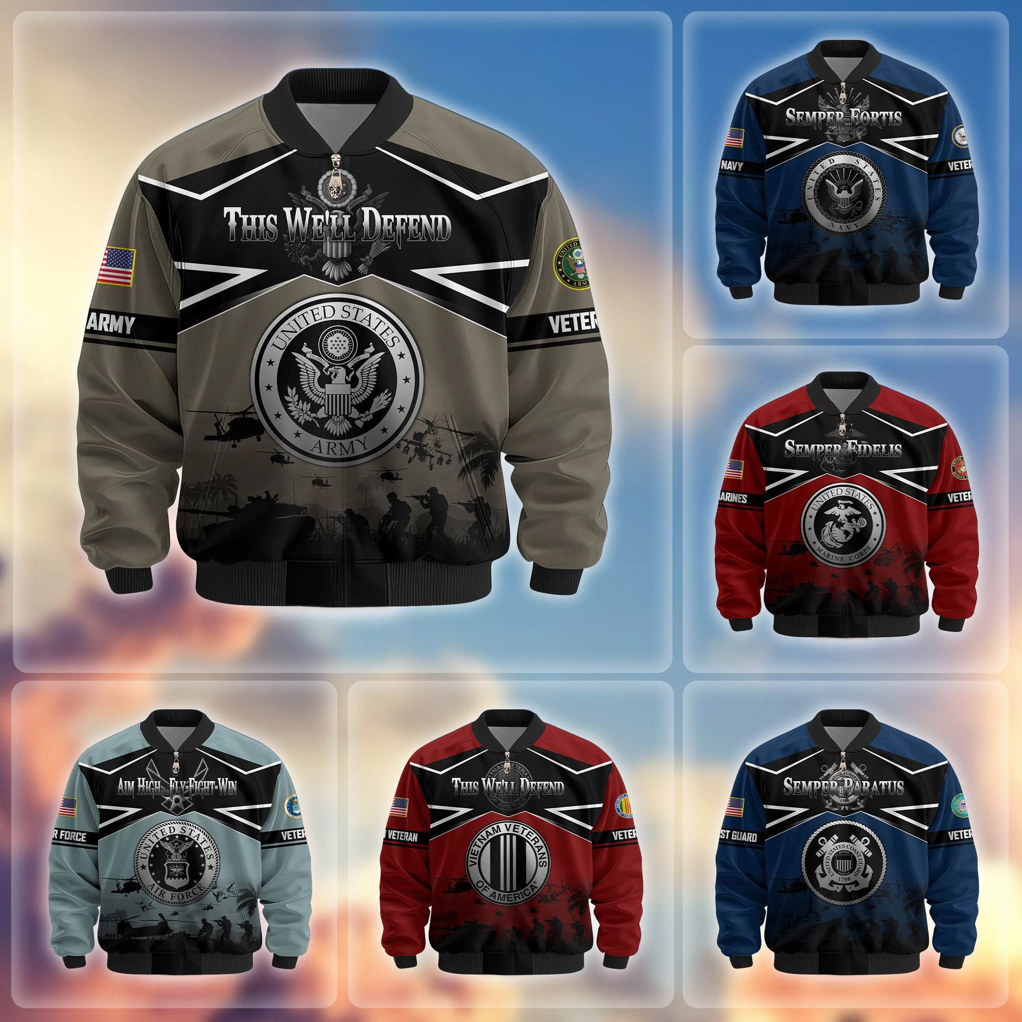 Premium US Veterans Bomber Jacket, Gifts For US Veterans, Gifts On Father's Day, Veterans Day.