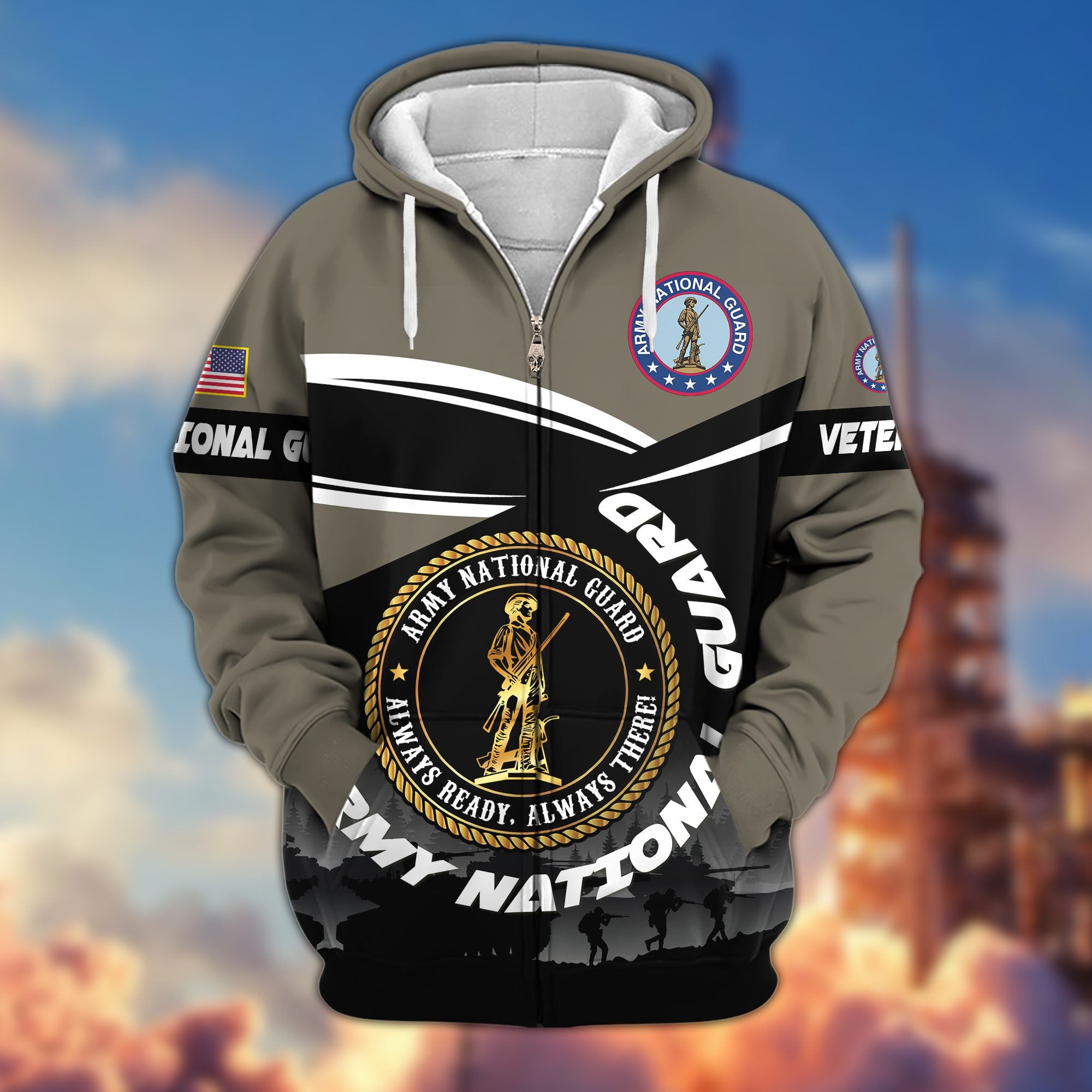 Premium US Veterans Zip Hoodie, Gifts For US Veterans, Gifts On Father's Day, Veterans Day.