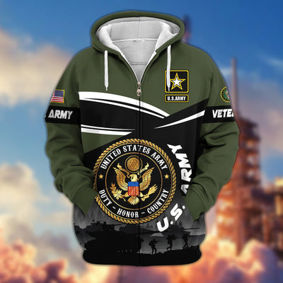 Premium US Veterans Zip Hoodie, Gifts For US Veterans, Gifts On Father's Day, Veterans Day.