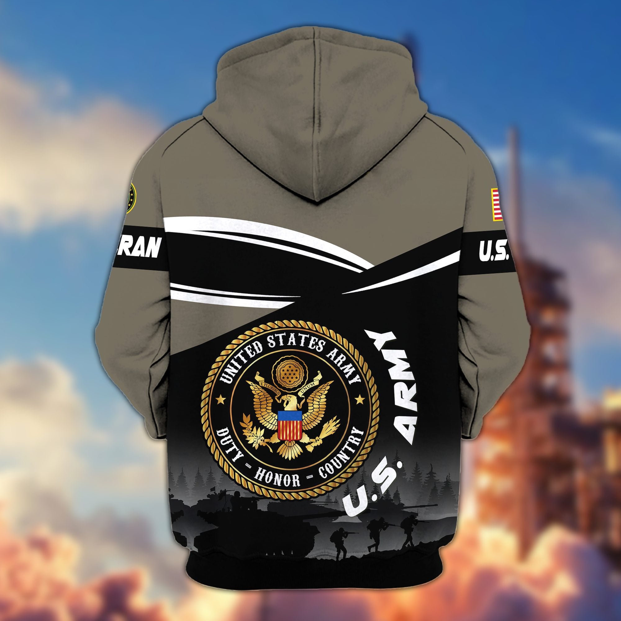 Premium US Veterans Zip Hoodie, Gifts For US Veterans, Gifts On Father's Day, Veterans Day.