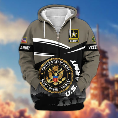Premium US Veterans Zip Hoodie, Gifts For US Veterans, Gifts On Father's Day, Veterans Day.