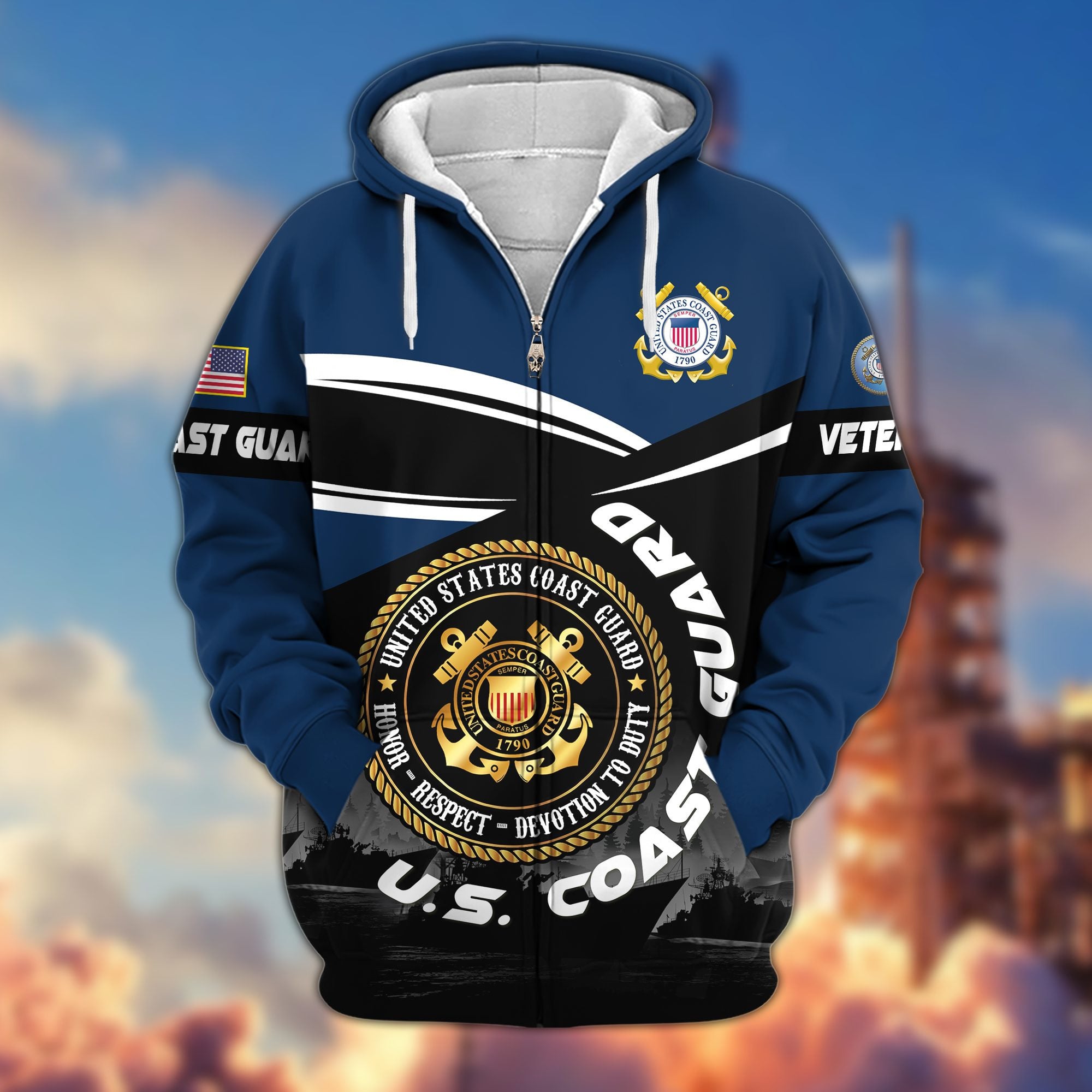 Premium US Veterans Zip Hoodie, Gifts For US Veterans, Gifts On Father's Day, Veterans Day.