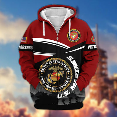 Premium US Veterans Zip Hoodie, Gifts For US Veterans, Gifts On Father's Day, Veterans Day.
