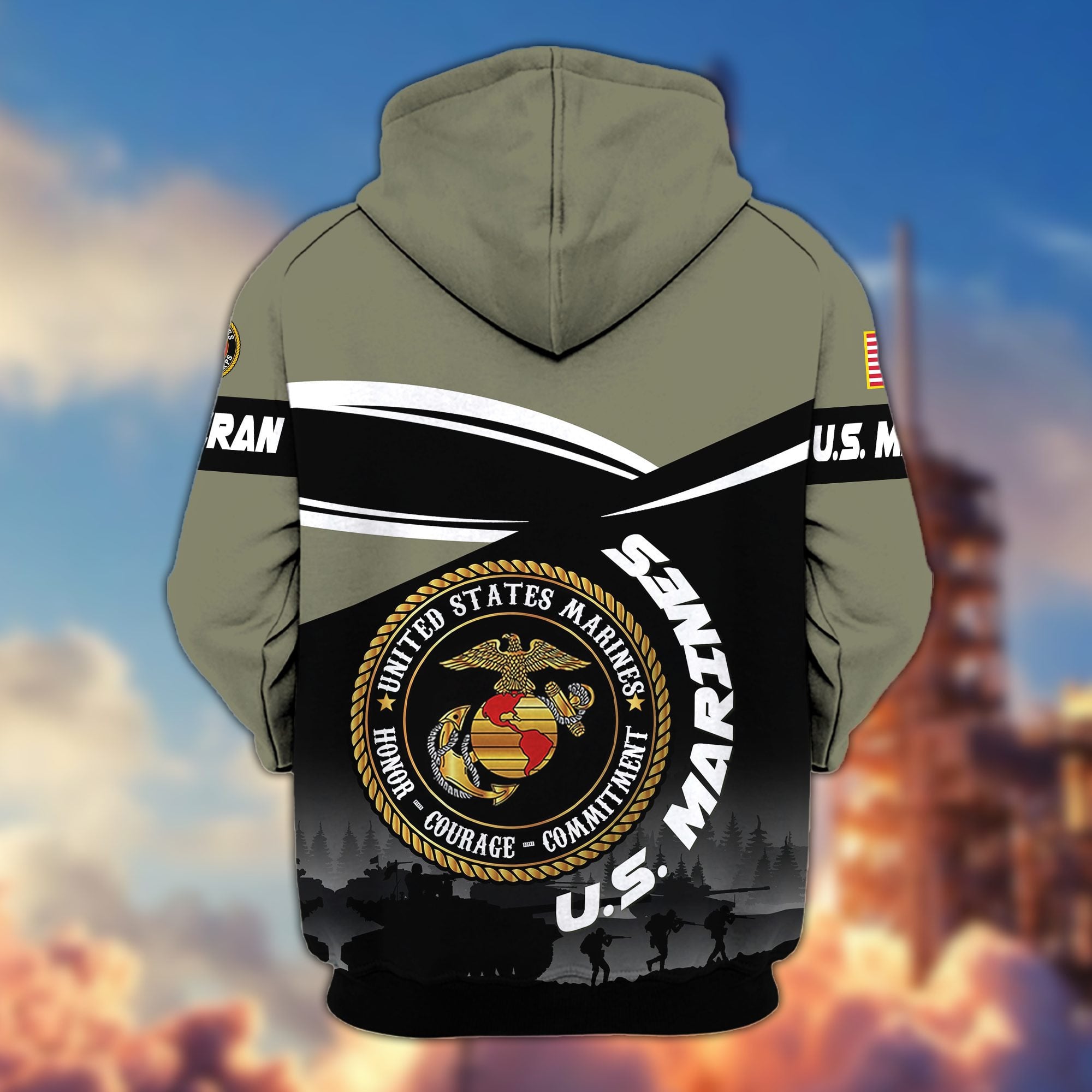 Premium US Veterans Zip Hoodie, Gifts For US Veterans, Gifts On Father's Day, Veterans Day.