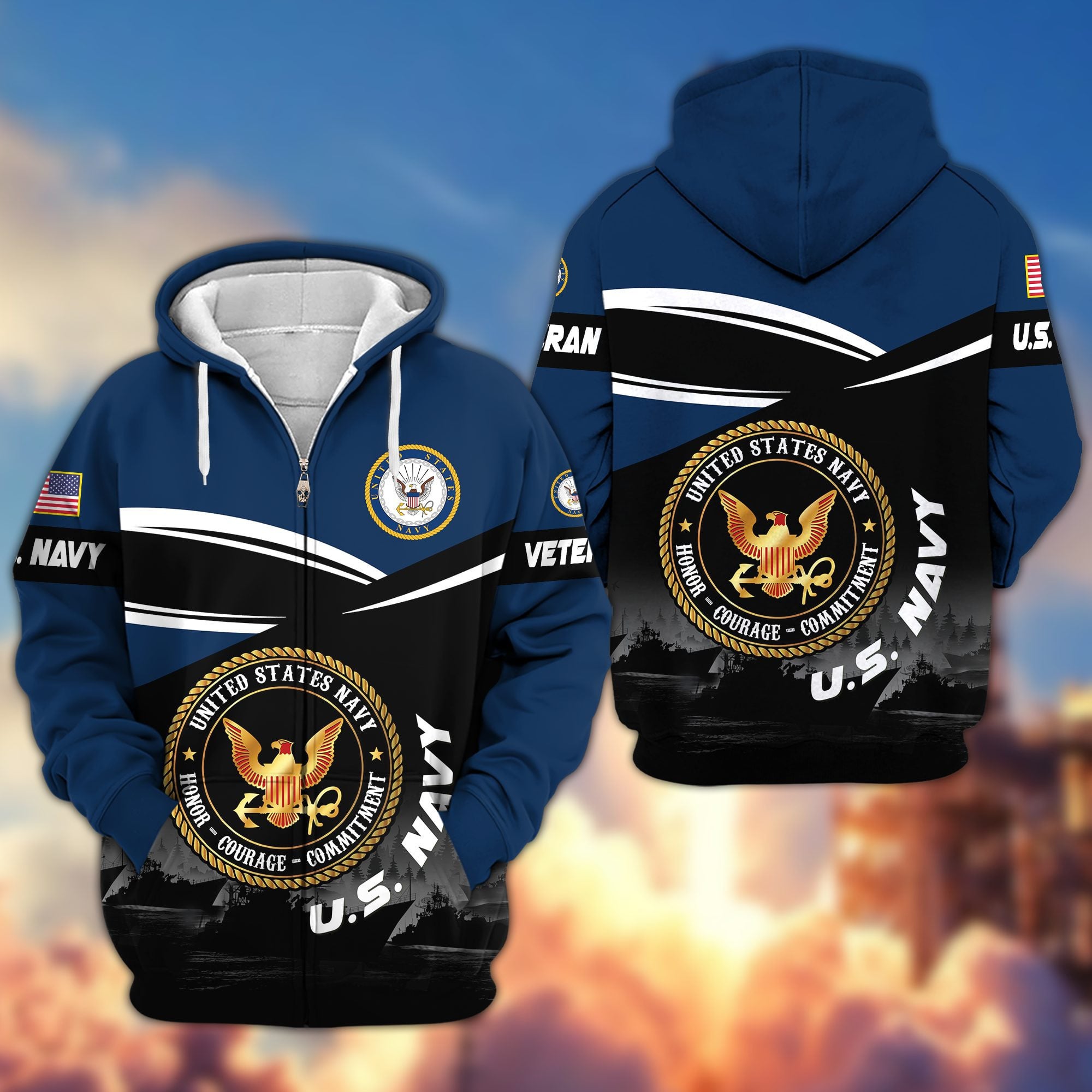 Premium US Veterans Zip Hoodie, Gifts For US Veterans, Gifts On Father's Day, Veterans Day.