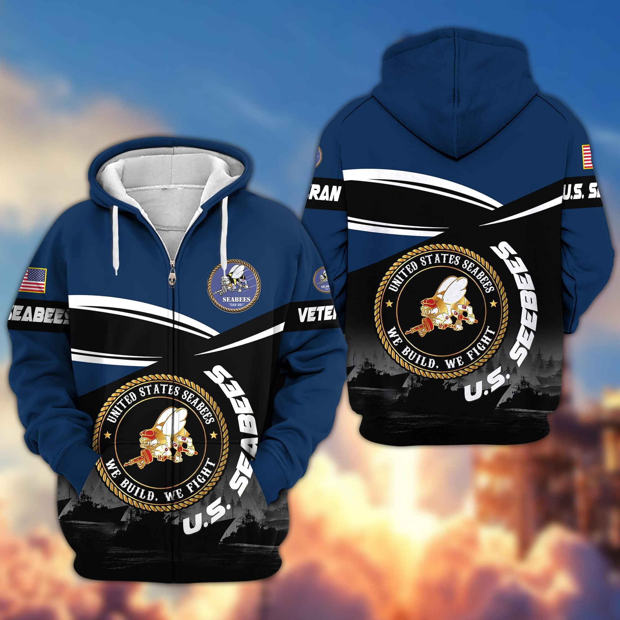 Premium US Veterans Zip Hoodie, Gifts For US Veterans, Gifts On Father's Day, Veterans Day.