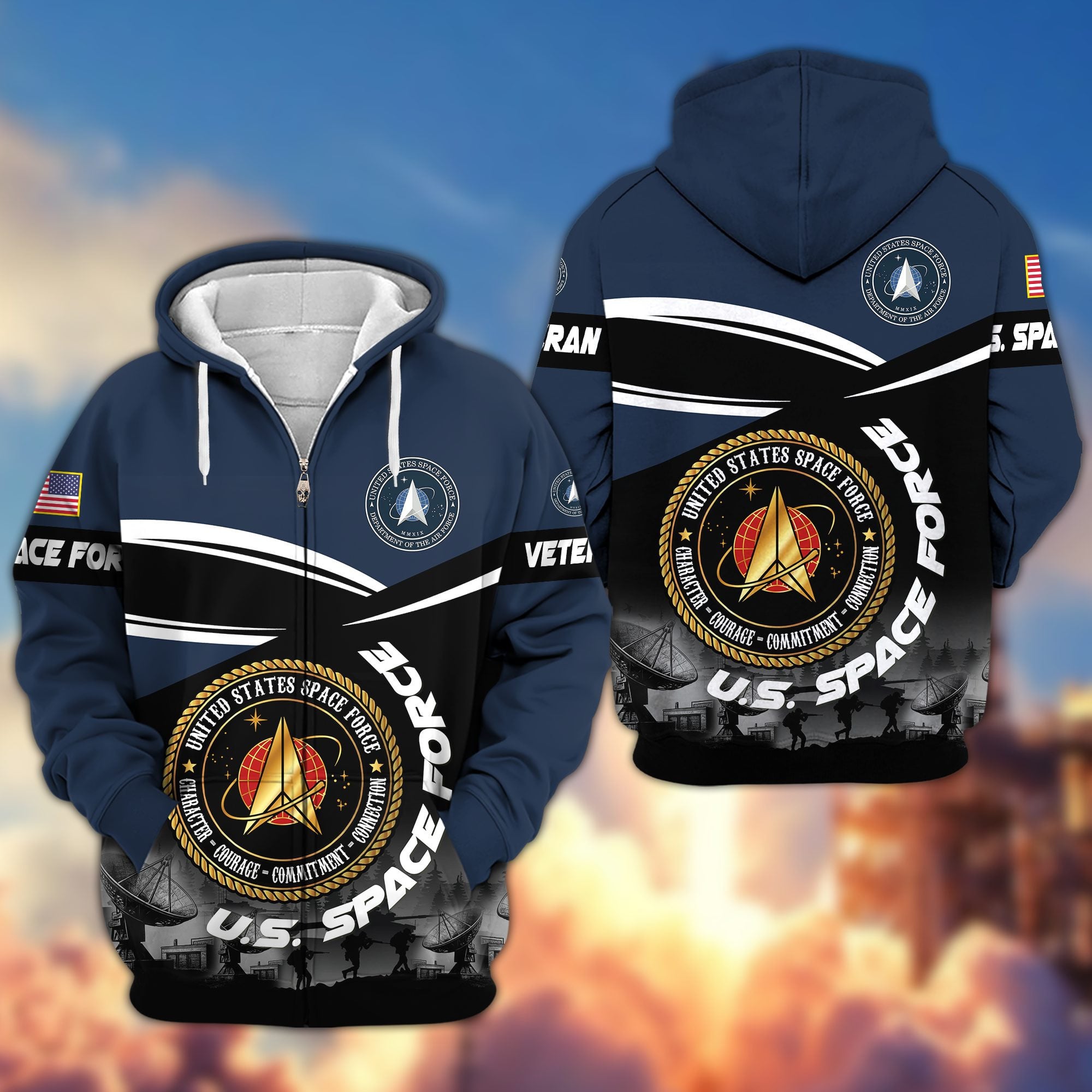 Premium US Veterans Zip Hoodie, Gifts For US Veterans, Gifts On Father's Day, Veterans Day.