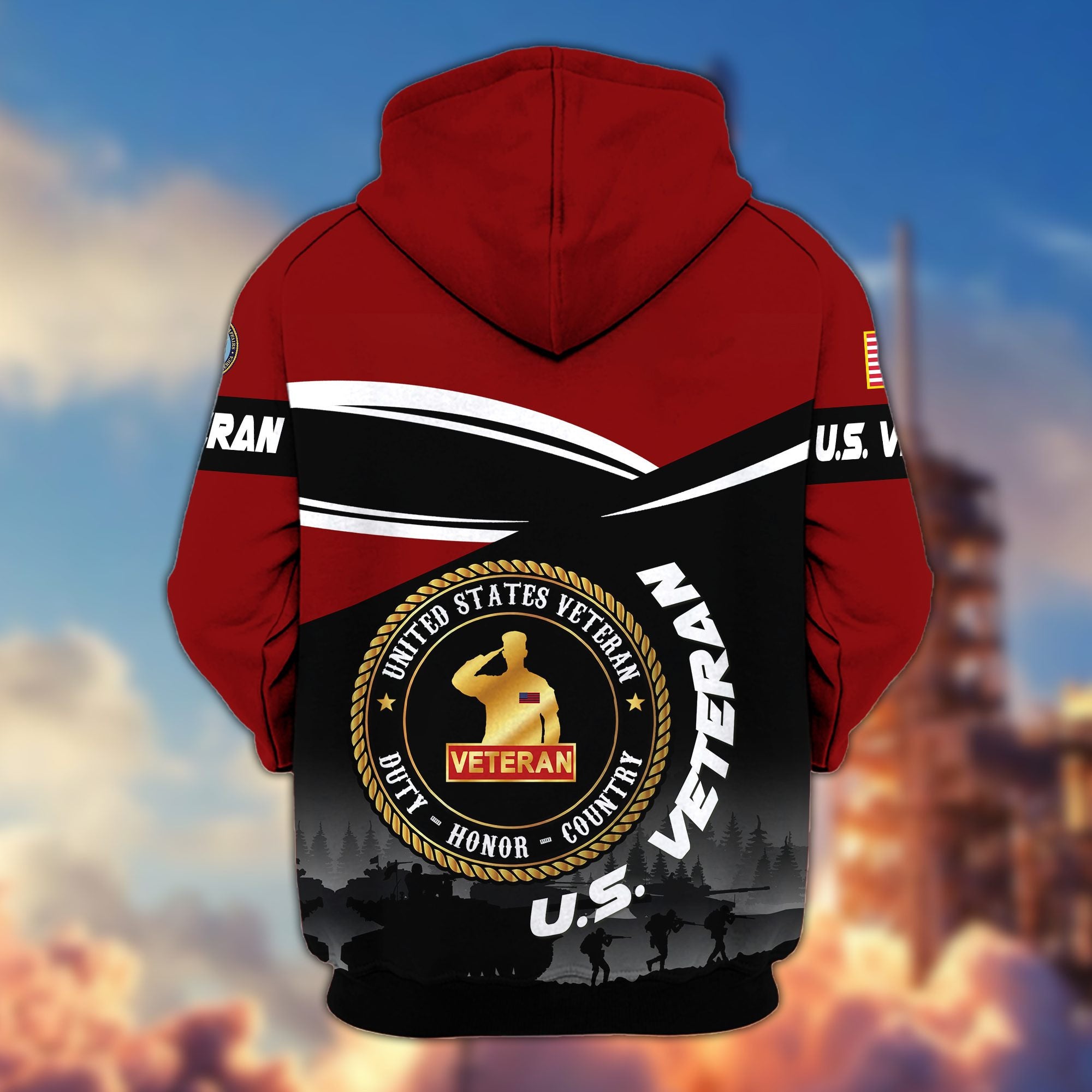 Premium US Veterans Zip Hoodie, Gifts For US Veterans, Gifts On Father's Day, Veterans Day.