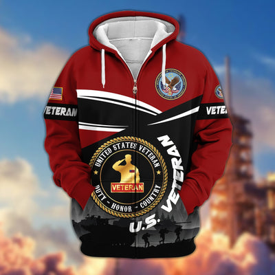 Premium US Veterans Zip Hoodie, Gifts For US Veterans, Gifts On Father's Day, Veterans Day.