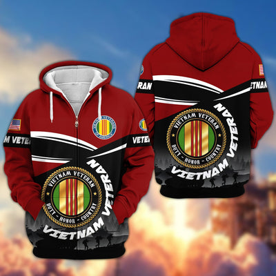 Premium US Veterans Zip Hoodie, Gifts For US Veterans, Gifts On Father's Day, Veterans Day.