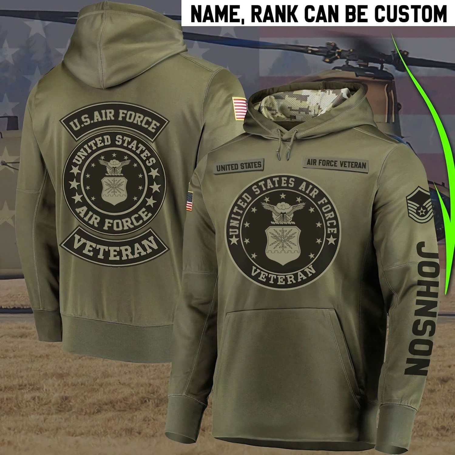 Personalized Multiple US Military Services Veteran Hoodie