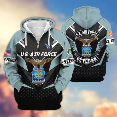 Premium US Veterans Zip Hoodie, Gifts For US Veterans, Gifts On Father's Day, Veterans Day.