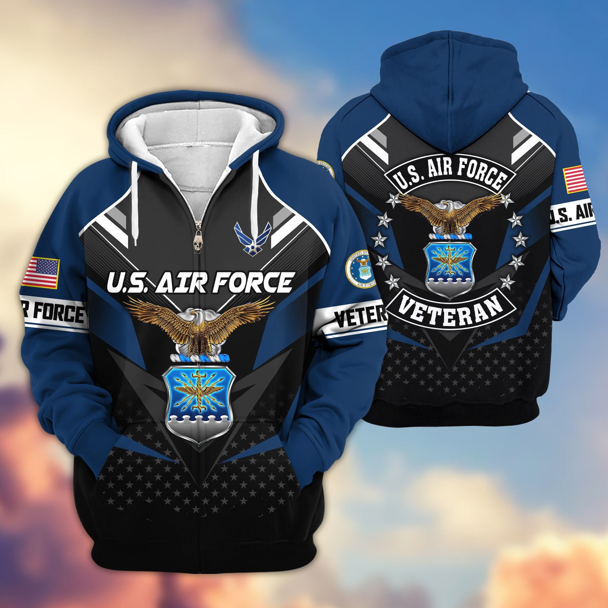 Premium US Veterans Zip Hoodie, Gifts For US Veterans, Gifts On Father's Day, Veterans Day.