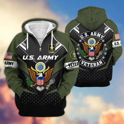 Premium US Veterans Zip Hoodie, Gifts For US Veterans, Gifts On Father's Day, Veterans Day.