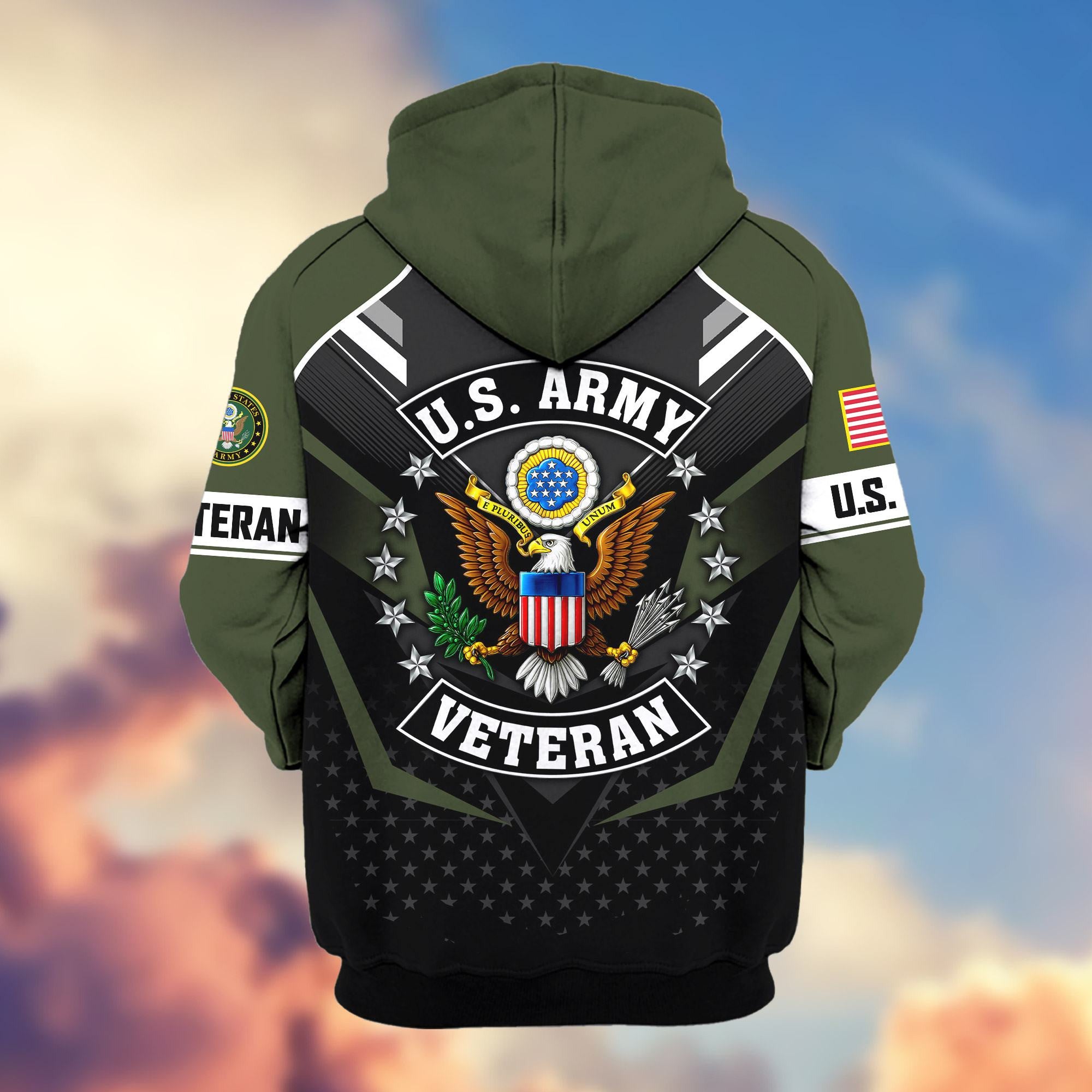 Premium US Veterans Zip Hoodie, Gifts For US Veterans, Gifts On Father's Day, Veterans Day.