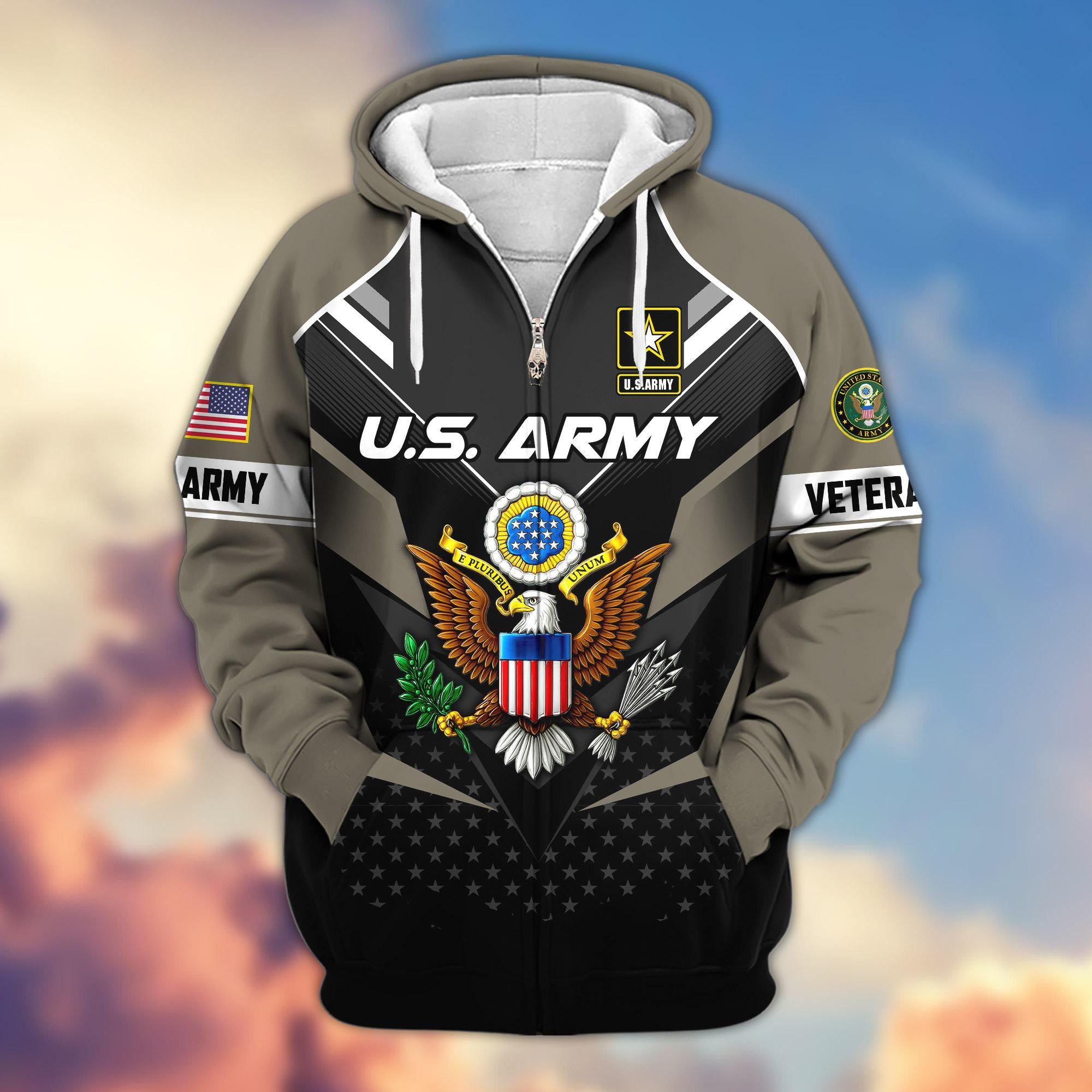 Premium US Veterans Zip Hoodie, Gifts For US Veterans, Gifts On Father's Day, Veterans Day.