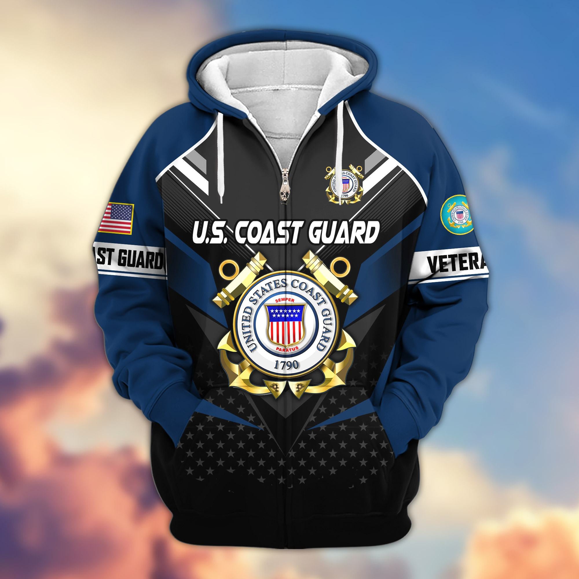Premium US Veterans Zip Hoodie, Gifts For US Veterans, Gifts On Father's Day, Veterans Day.