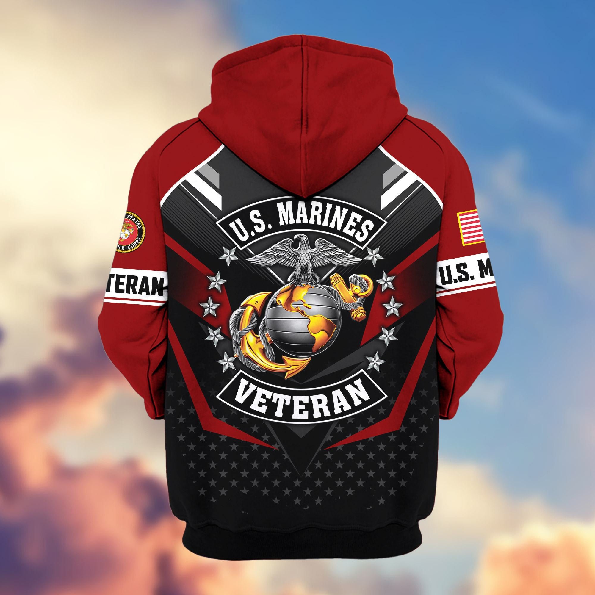 Premium US Veterans Zip Hoodie, Gifts For US Veterans, Gifts On Father's Day, Veterans Day.