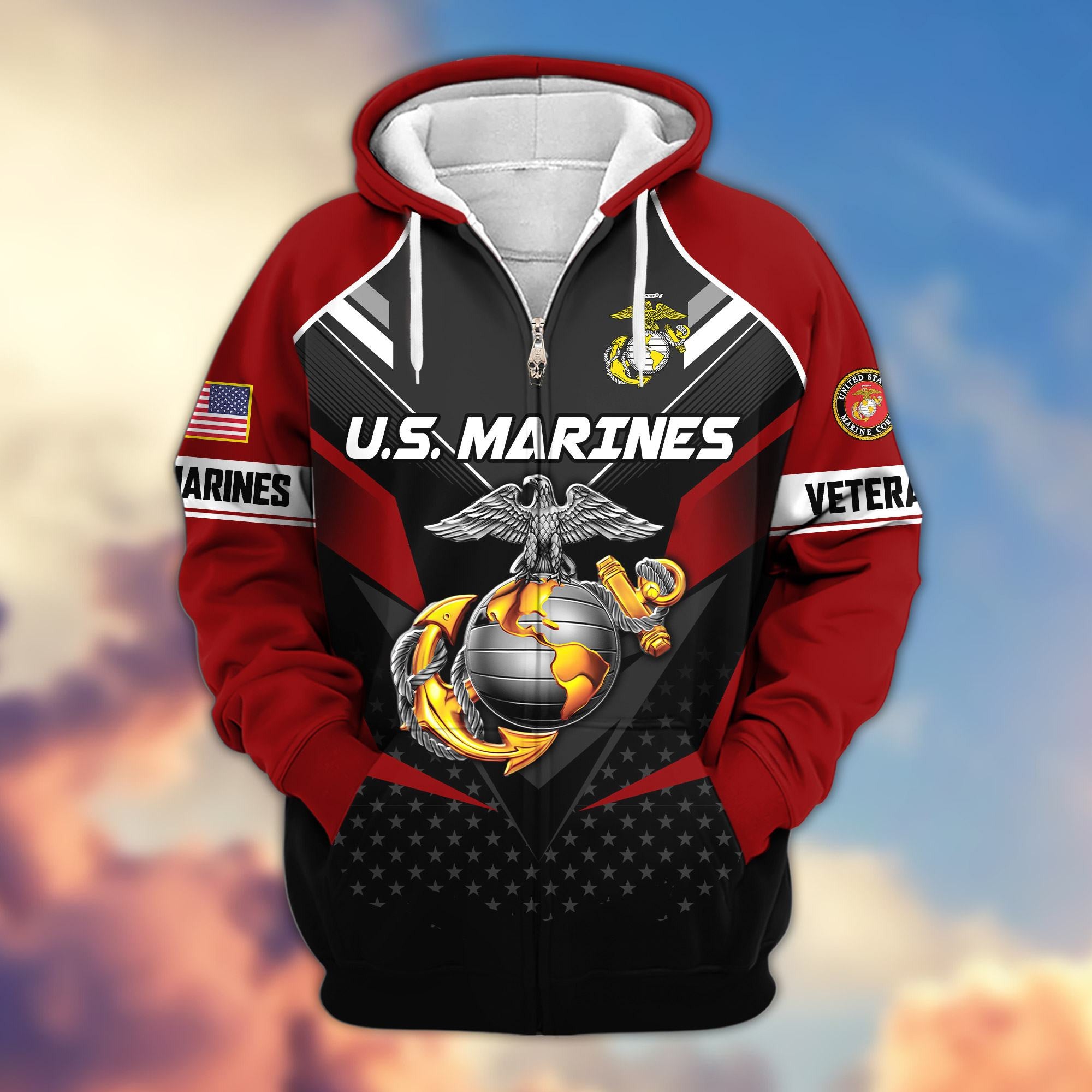 Premium US Veterans Zip Hoodie, Gifts For US Veterans, Gifts On Father's Day, Veterans Day.
