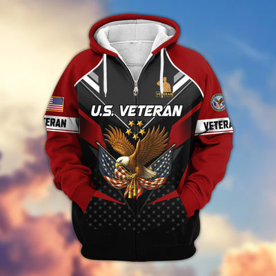 Premium US Veterans Zip Hoodie, Gifts For US Veterans, Gifts On Father's Day, Veterans Day.