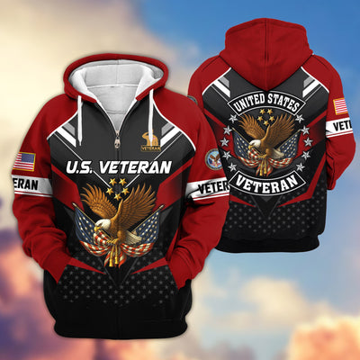 Premium US Veterans Zip Hoodie, Gifts For US Veterans, Gifts On Father's Day, Veterans Day.