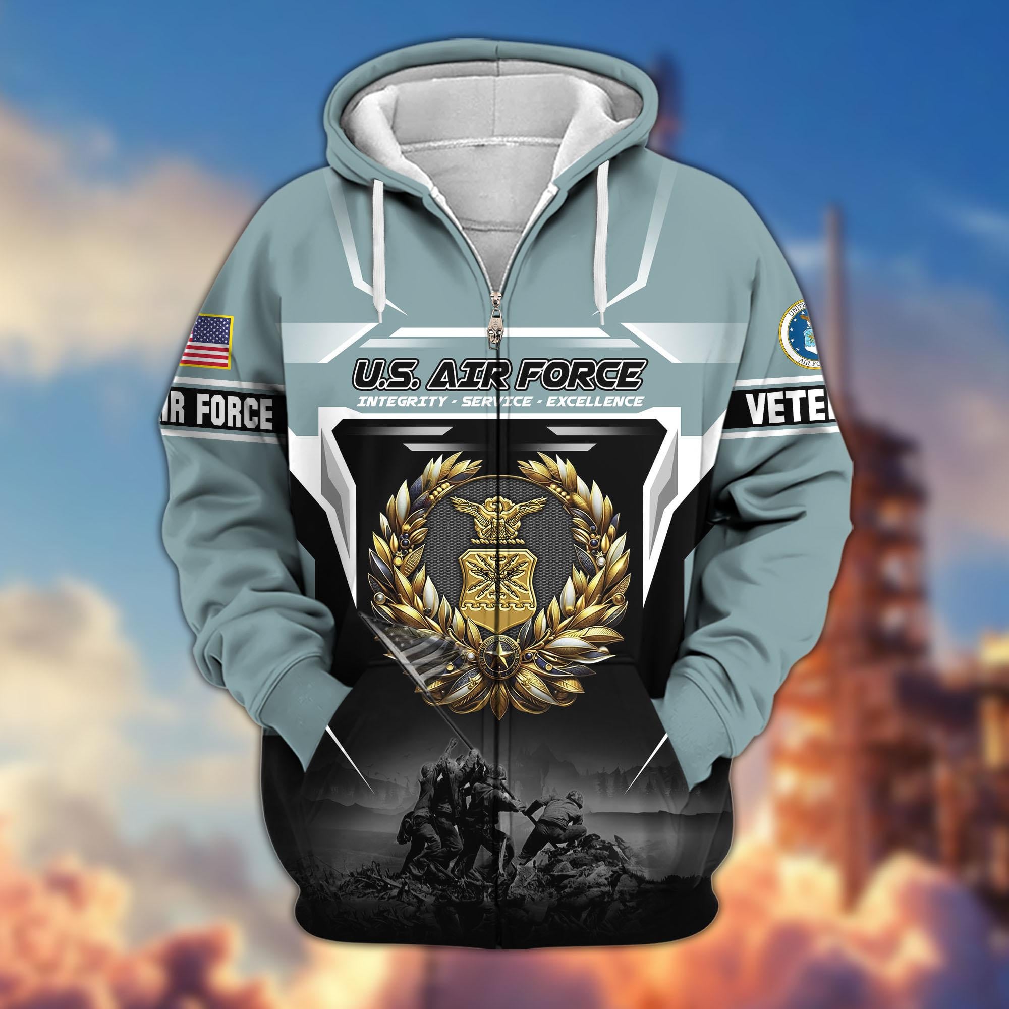 Premium US Veterans Zip Hoodie, Gifts For US Veterans, Gifts On Father's Day, Veterans Day.