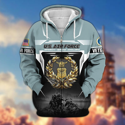 Premium US Veterans Zip Hoodie, Gifts For US Veterans, Gifts On Father's Day, Veterans Day.