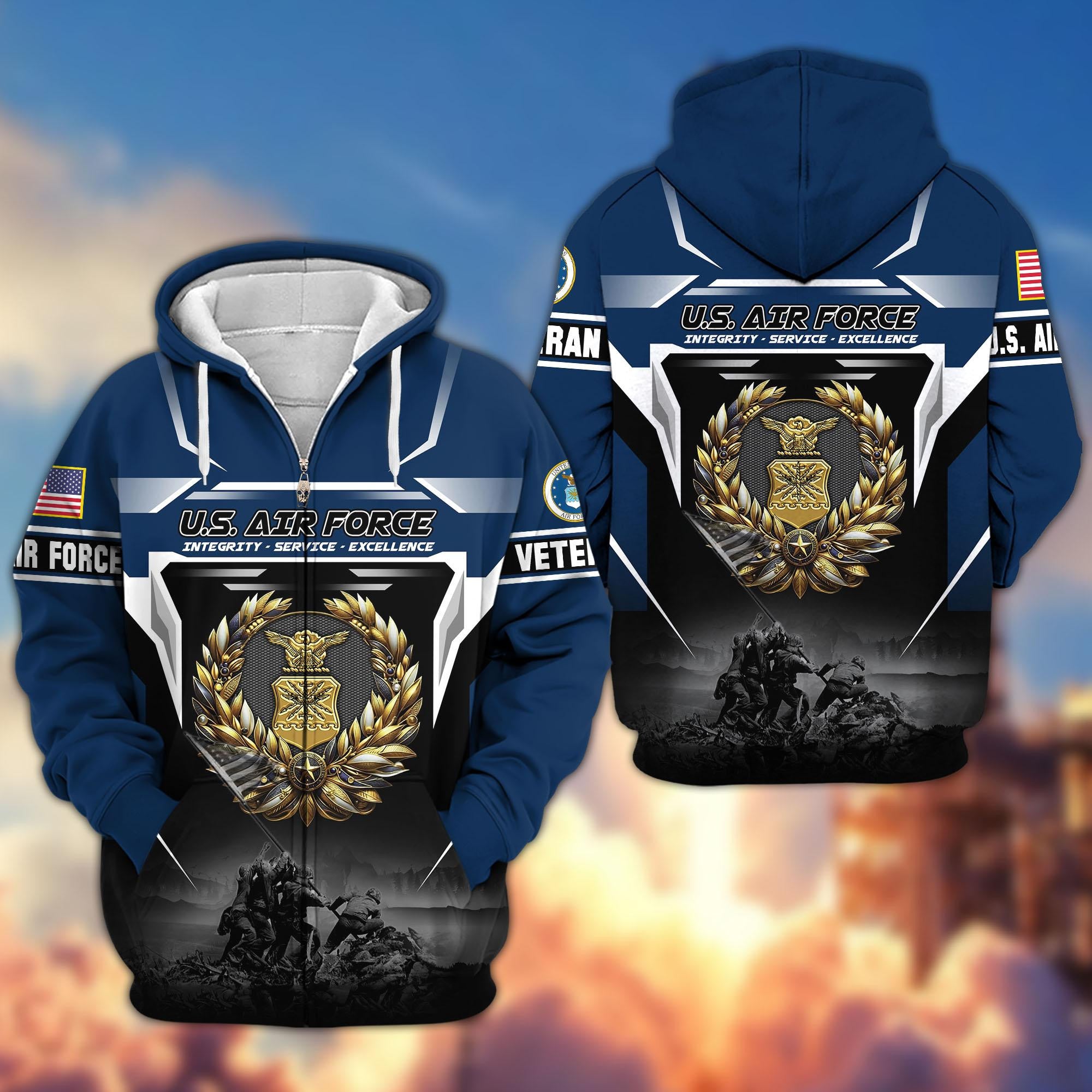 Premium US Veterans Zip Hoodie, Gifts For US Veterans, Gifts On Father's Day, Veterans Day.