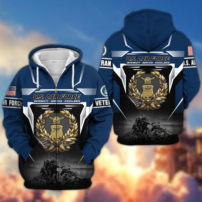 Premium US Veterans Zip Hoodie, Gifts For US Veterans, Gifts On Father's Day, Veterans Day.
