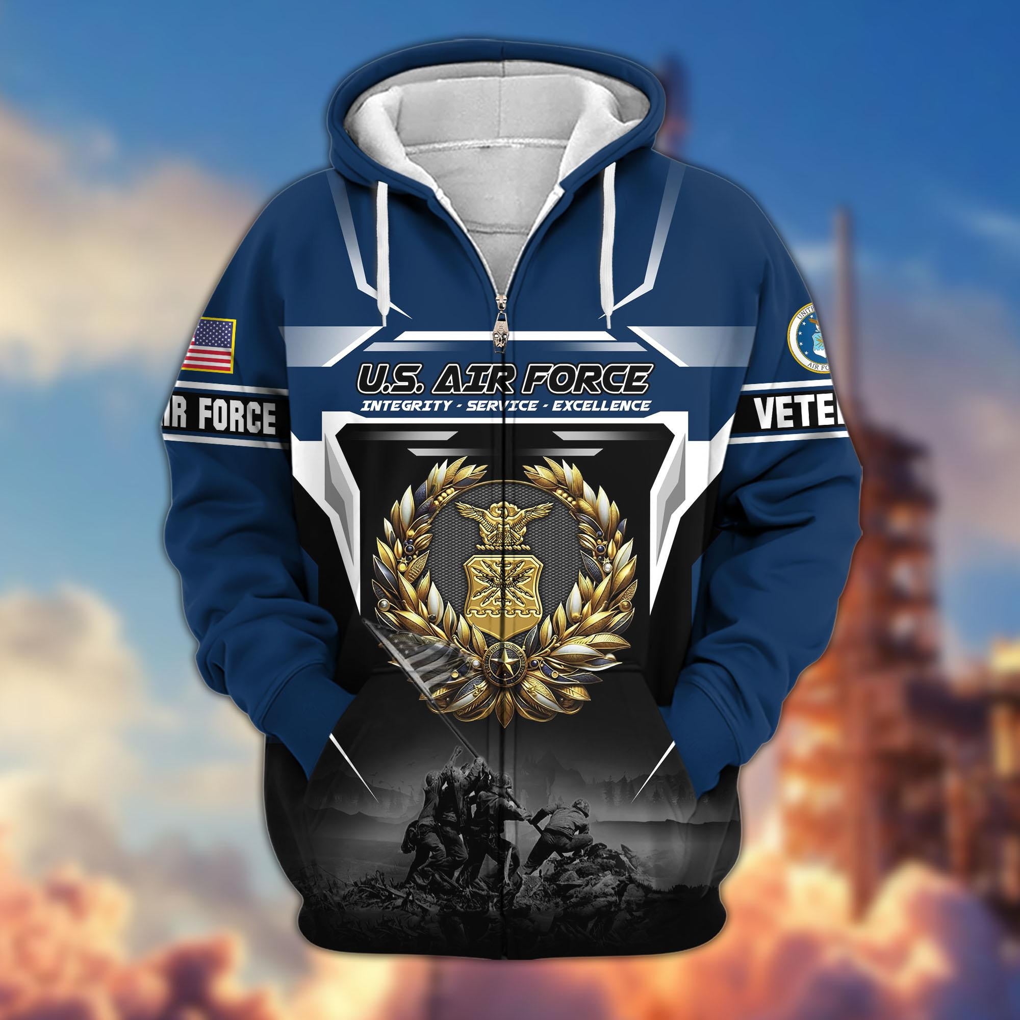 Premium US Veterans Zip Hoodie, Gifts For US Veterans, Gifts On Father's Day, Veterans Day.