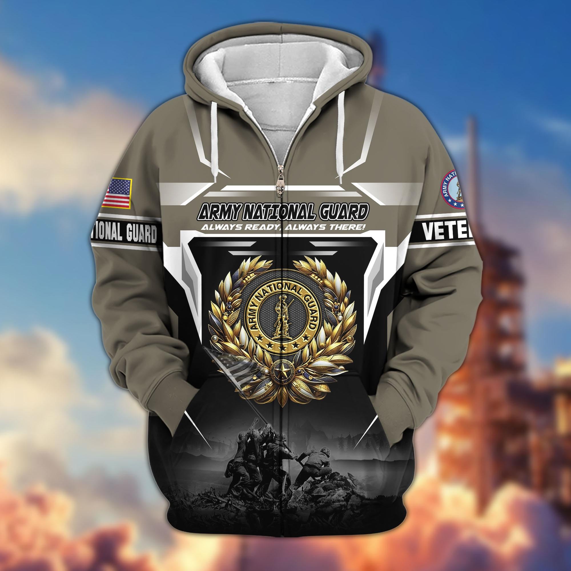 Premium US Veterans Zip Hoodie, Gifts For US Veterans, Gifts On Father's Day, Veterans Day.