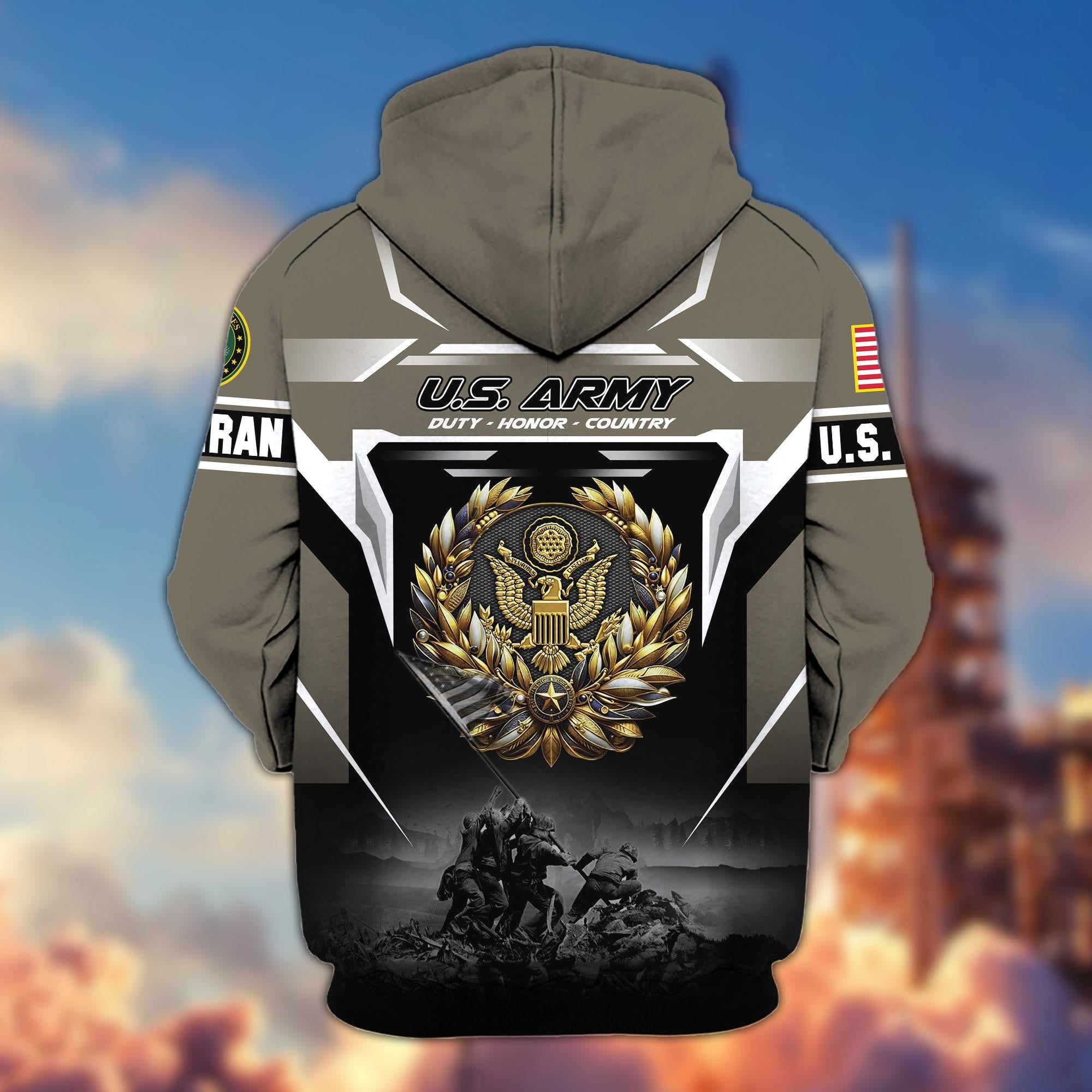 Premium US Veterans Zip Hoodie, Gifts For US Veterans, Gifts On Father's Day, Veterans Day.